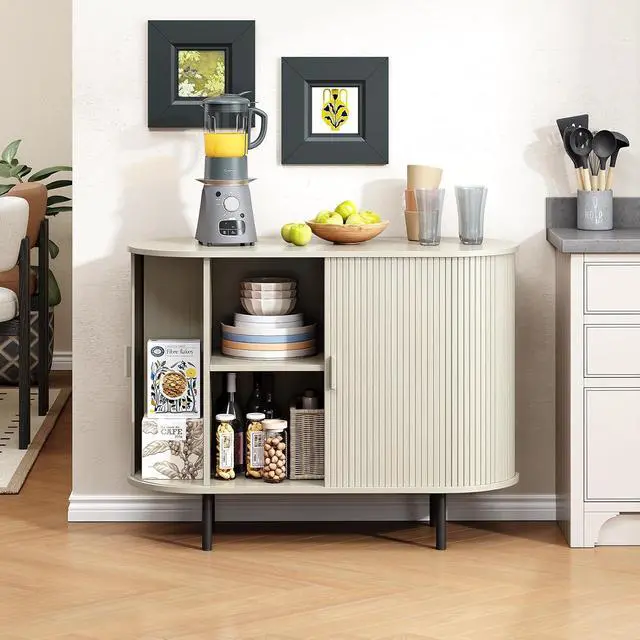 Alt view image 4 of 7 - Buffet Cabinet Storage Fluted Buffet Sideboard(40"/Natural White)