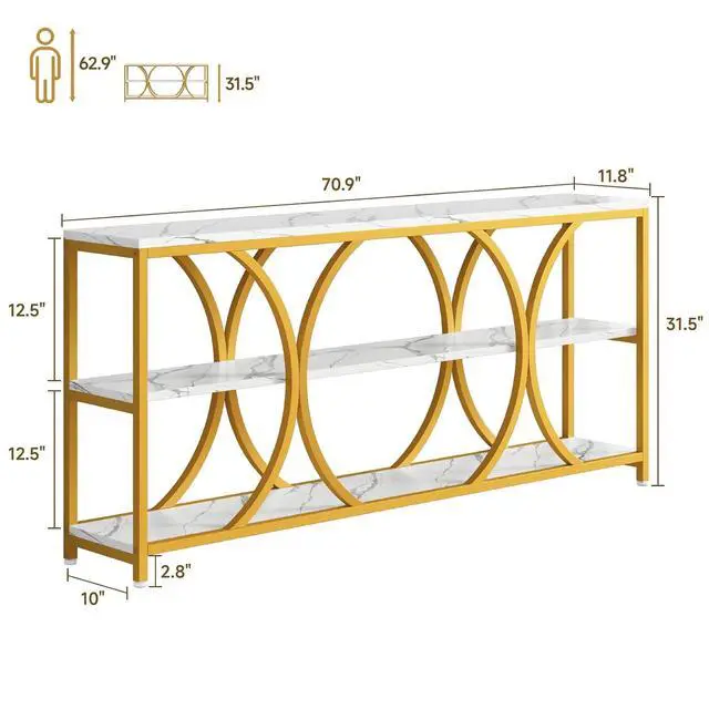 Alt view image 2 of 7 - 70.8 inch Extra Long Entryway Table,Gold Narrow Sofa Table