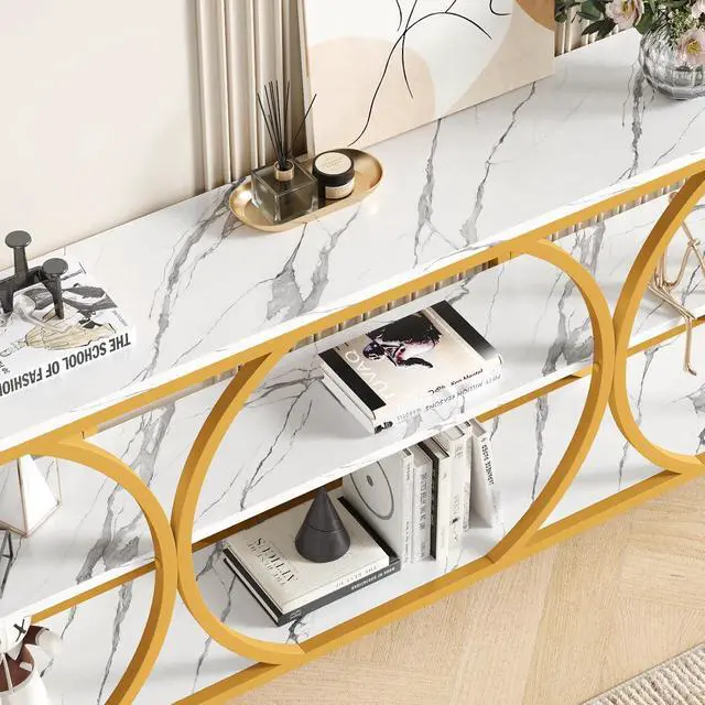 Alt view image 3 of 7 - 70.8 inch Extra Long Entryway Table,Gold Narrow Sofa Table