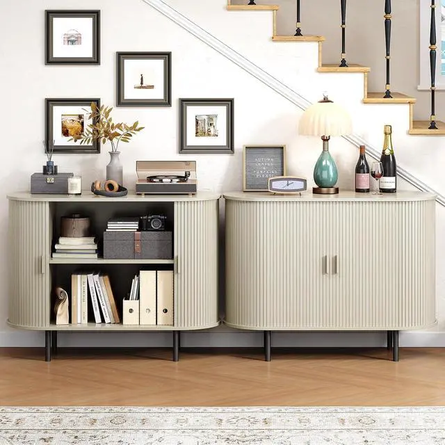 Alt view image 5 of 7 - Buffet Cabinet Storage Fluted Buffet Sideboard(40"/Natural White)
