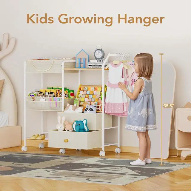 Alt view image 5 of 7 - Diaper Caddy Organizer, Baby Storage Cart with Hanging Rack, Beige