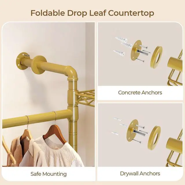 Alt view image 7 of 7 - 2-Bay Wall-Mounted Closet System, Expandable Industrial Pipe Clothing Rack