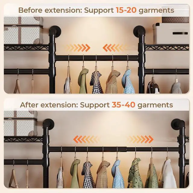 Alt view image 6 of 7 - 4-Bay Wall-Mounted Closet System, Expandable Industrial Pipe Clothing Racks