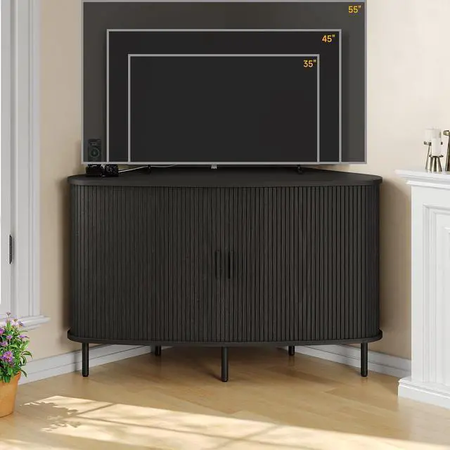 Alt view image 3 of 7 - 47 Inch Fluted Corner TV Stand for 55 Inch TVs, Black