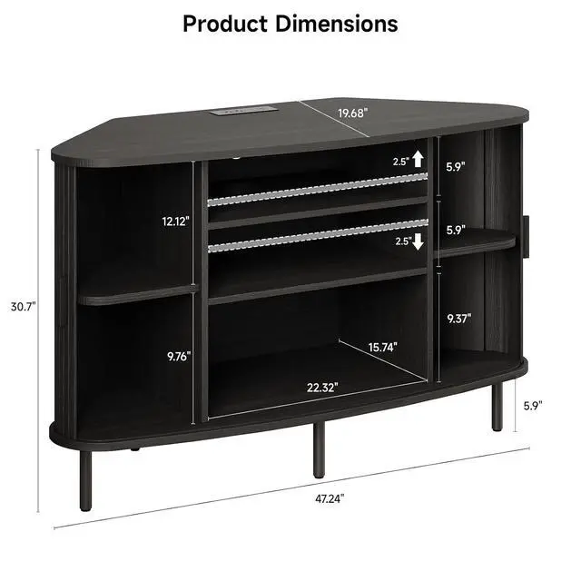 Alt view image 2 of 7 - 47 Inch Fluted Corner TV Stand for 55 Inch TVs, Black