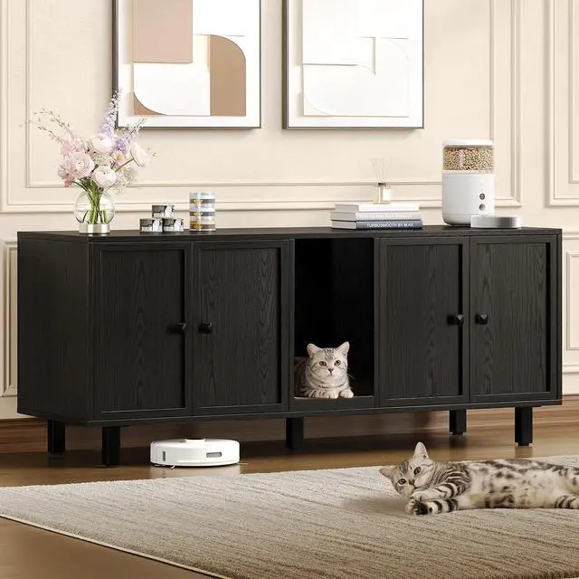 Main image of 59 Inches Cat Litter Box Enclosure, Litter Box Furniture, Black