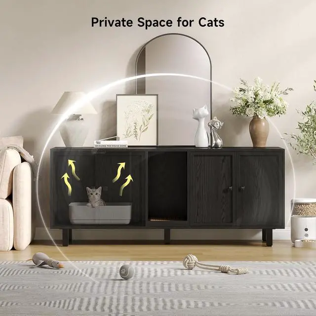 Alt view image 4 of 7 - 59 Inches Cat Litter Box Enclosure, Litter Box Furniture, Black