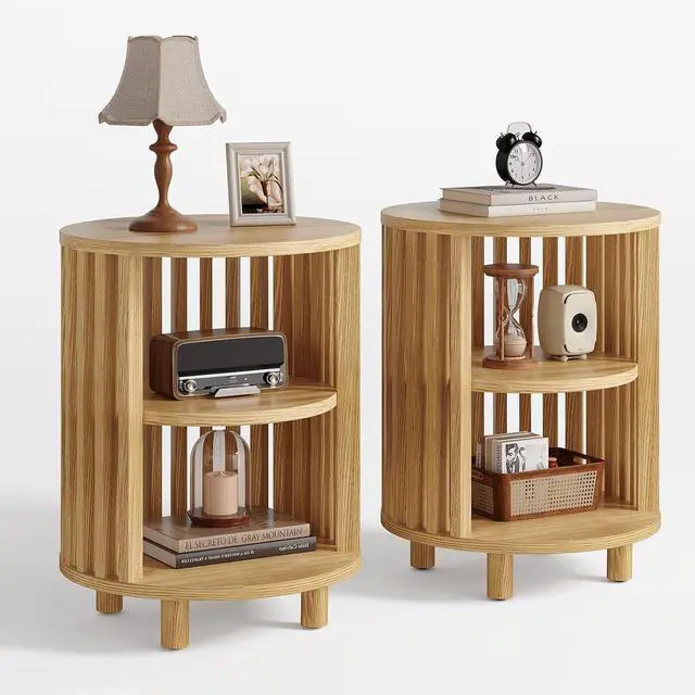 Main image of Round End Table Set fo 2,Wood Side Tables for Living Room,Oak