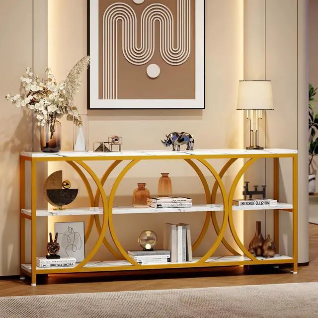 Alt view image 6 of 7 - 70.8 inch Extra Long Entryway Table,Gold Narrow Sofa Table