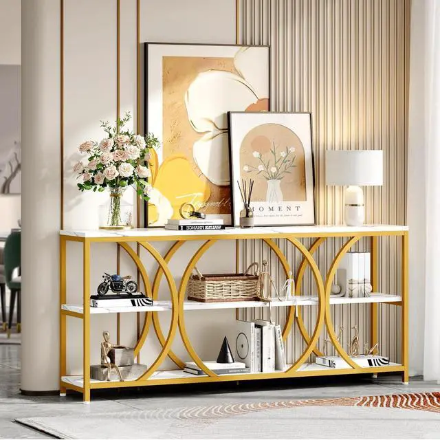 Alt view image 7 of 7 - 70.8 inch Extra Long Entryway Table,Gold Narrow Sofa Table