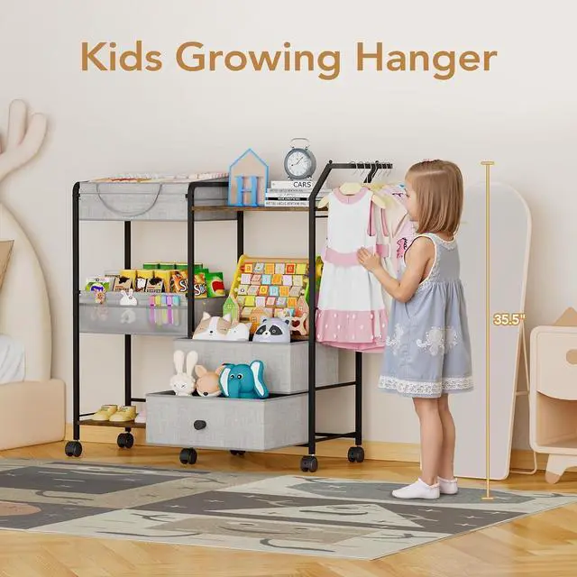 Alt view image 5 of 7 - Diaper Caddy Organizer, Baby Storage Cart with Hanging Rack, Gray