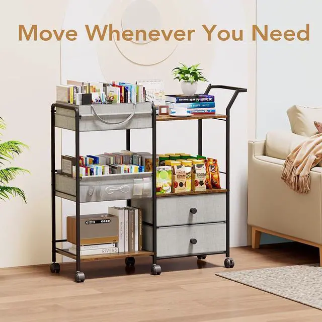 Alt view image 7 of 7 - Diaper Caddy Organizer, Baby Storage Cart with Hanging Rack, Gray