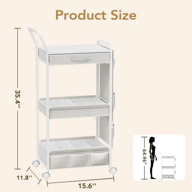 Alt view image 2 of 7 - Diaper Caddy Organizer, Baby Cart with Basket and Side Pockets