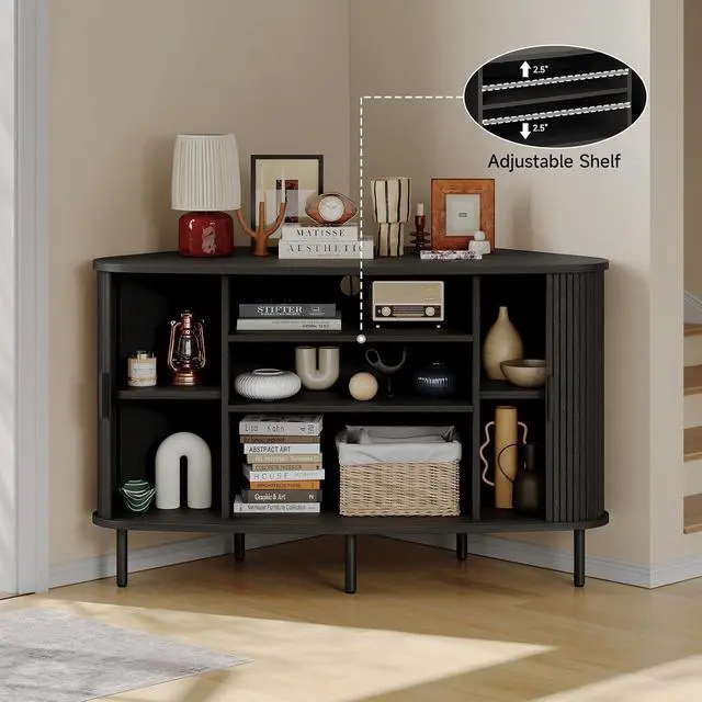 Alt view image 4 of 7 - 47 Inch Fluted Corner TV Stand for 55 Inch TVs, Black