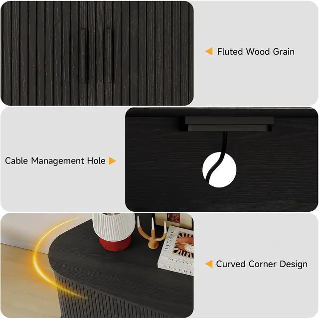 Alt view image 7 of 7 - 47 Inch Fluted Corner TV Stand for 55 Inch TVs, Black