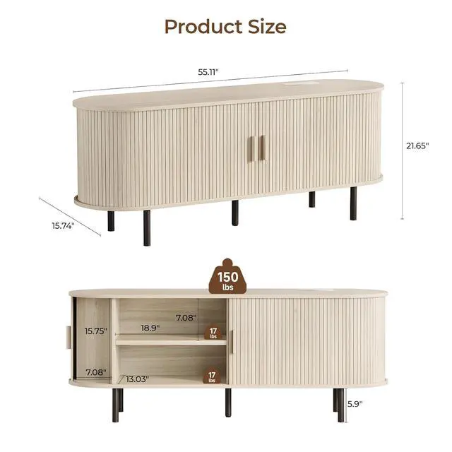 Alt view image 2 of 4 - 55" TV Stand with Storage & Outlet for TV up to 60" Natural White