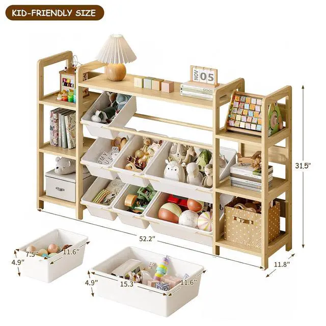 Alt view image 2 of 7 - Large Toy Storage Organizer, Top Rack, 6 Side Shelves, 9 Bins