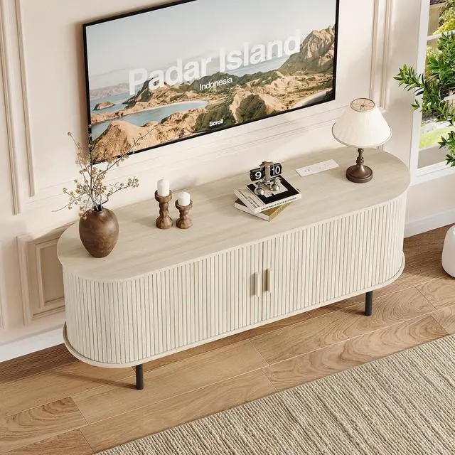 Alt view image 3 of 4 - 55" TV Stand with Storage & Outlet for TV up to 60" Natural White