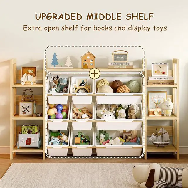 Alt view image 5 of 7 - Large Toy Storage Organizer, Top Rack, 6 Side Shelves, 9 Bins