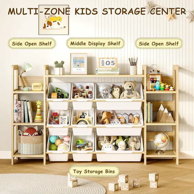 Alt view image 3 of 7 - Large Toy Storage Organizer, Top Rack, 6 Side Shelves, 9 Bins