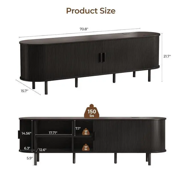 Alt view image 2 of 7 - 70.8" TV Stand with Storage & OutletS for TVs up to 80", Black