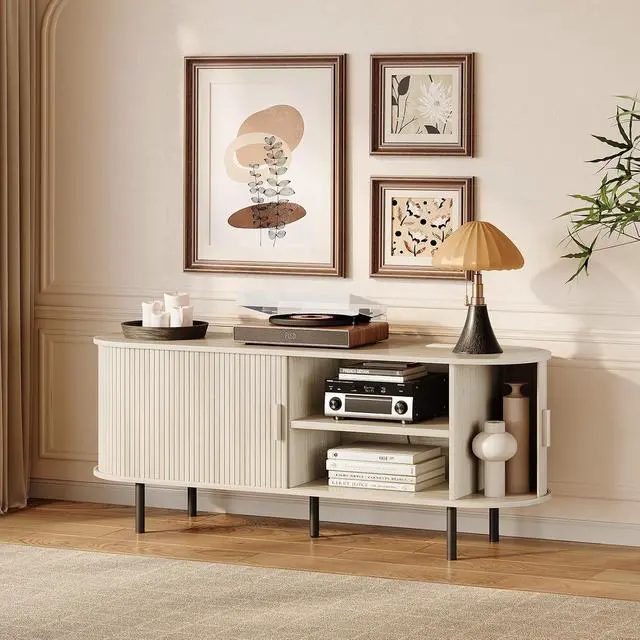 Alt view image 4 of 4 - 55" TV Stand with Storage & Outlet for TV up to 60" Natural White