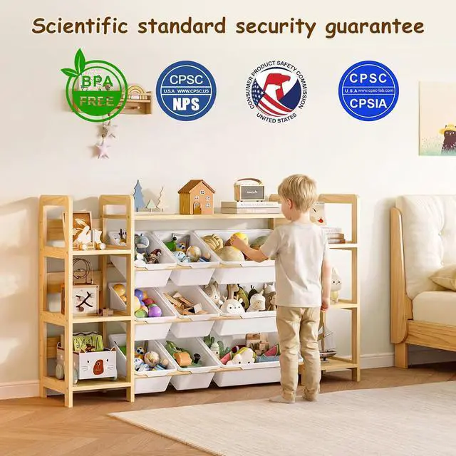 Alt view image 7 of 7 - Large Toy Storage Organizer, Top Rack, 6 Side Shelves, 9 Bins