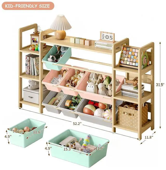 Alt view image 2 of 7 - Large Toy Storage Organizer, Top Rack, 6 Shelves, 9 Colorful Bins