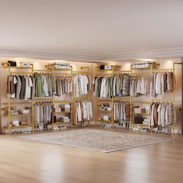 Alt view image 3 of 7 - 4-Bay Wall-Mounted Closet System, Expandable Industrial Pipe Clothing Racks