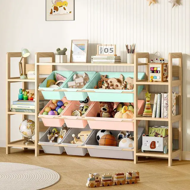 Main image of Large Toy Storage Organizer, Top Rack, 6 Shelves, 9 Colorful Bins