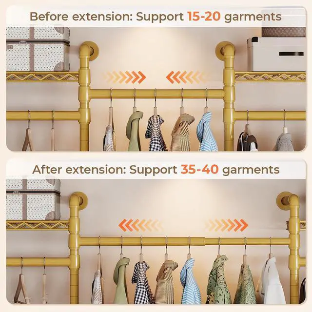 Alt view image 6 of 7 - 4-Bay Wall-Mounted Closet System, Expandable Industrial Pipe Clothing Racks
