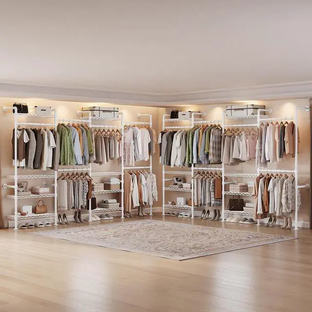 Alt view image 3 of 7 - 4-Bay Wall-Mounted Closet System, Expandable Industrial Pipe Clothing Racks
