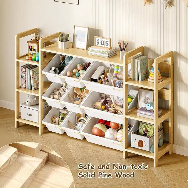 Alt view image 6 of 7 - Large Toy Storage Organizer, Top Rack, 6 Side Shelves, 9 Bins