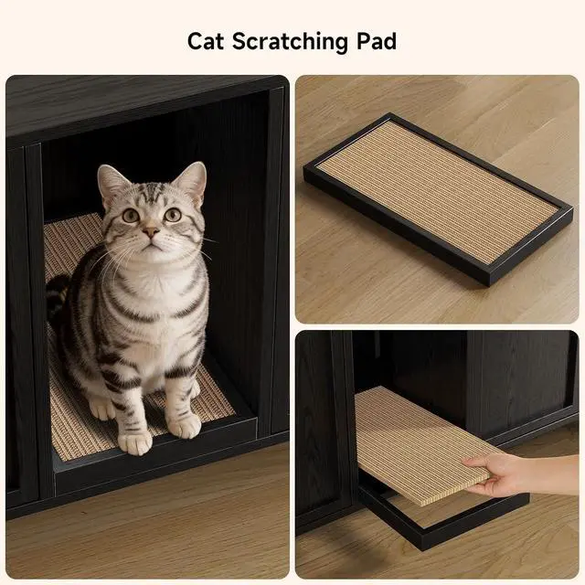Alt view image 7 of 7 - 59 Inches Cat Litter Box Enclosure, Litter Box Furniture, Black