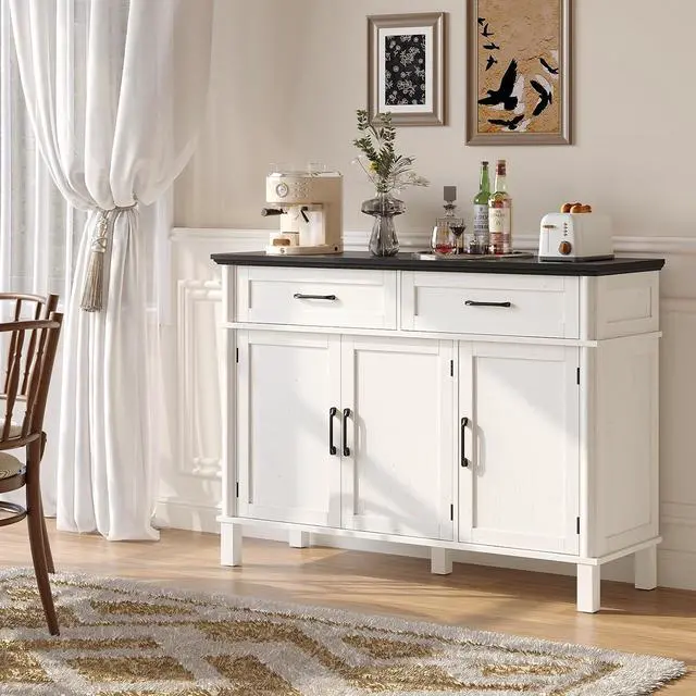 Alt view image 5 of 7 - 48 Inch Sideboard Buffet Cabinet with Storage, Off White&Black