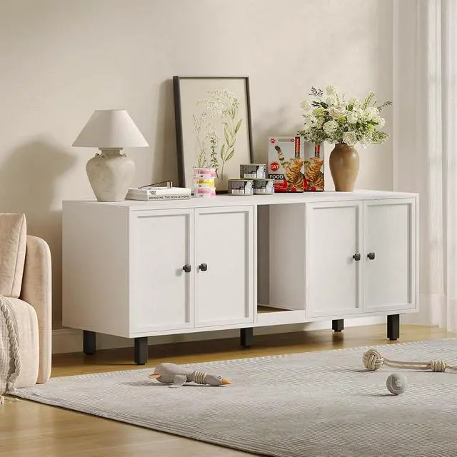 Alt view image 7 of 7 - 63 Inches Cat Litter Box Enclosure, Litter Box Furniture, White