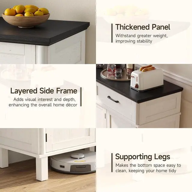 Alt view image 6 of 7 - 48 Inch Sideboard Buffet Cabinet with Storage, Off White&Black