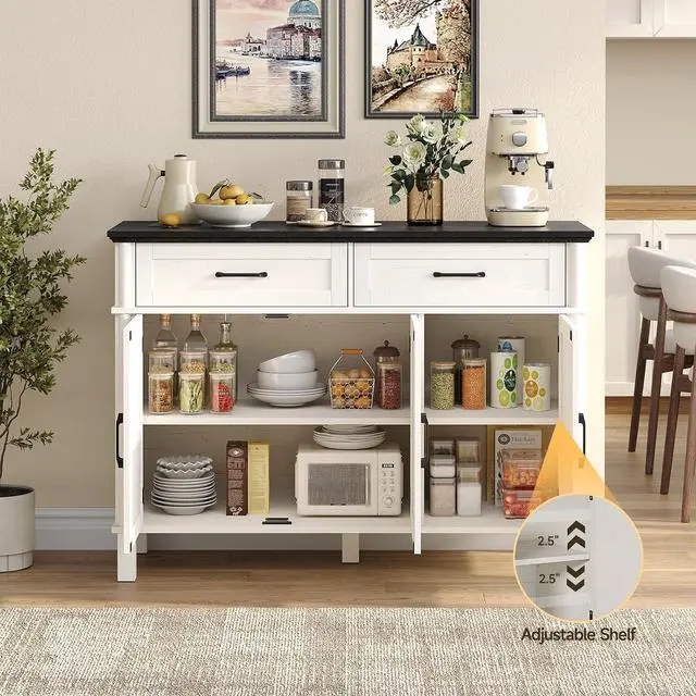 Alt view image 3 of 7 - 48 Inch Sideboard Buffet Cabinet with Storage, Off White&Black