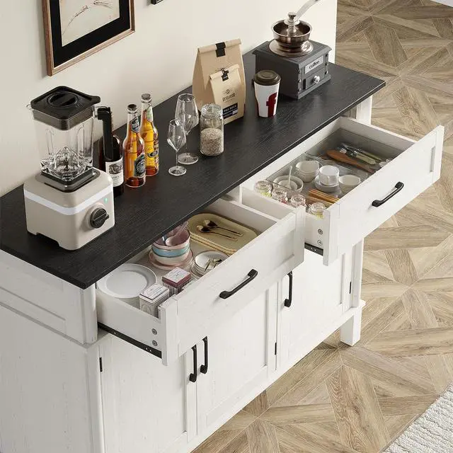 Alt view image 4 of 7 - 48 Inch Sideboard Buffet Cabinet with Storage, Off White&Black