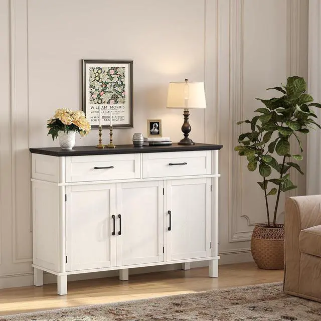 Alt view image 7 of 7 - 48 Inch Sideboard Buffet Cabinet with Storage, Off White&Black