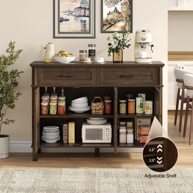 Alt view image 3 of 7 - 48 Inch Sideboard Buffet Cabinet with Storage, Brown