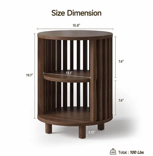 Alt view image 3 of 7 - Round End Table Set of 2,Wood Side Tables for Living Room,Walnut