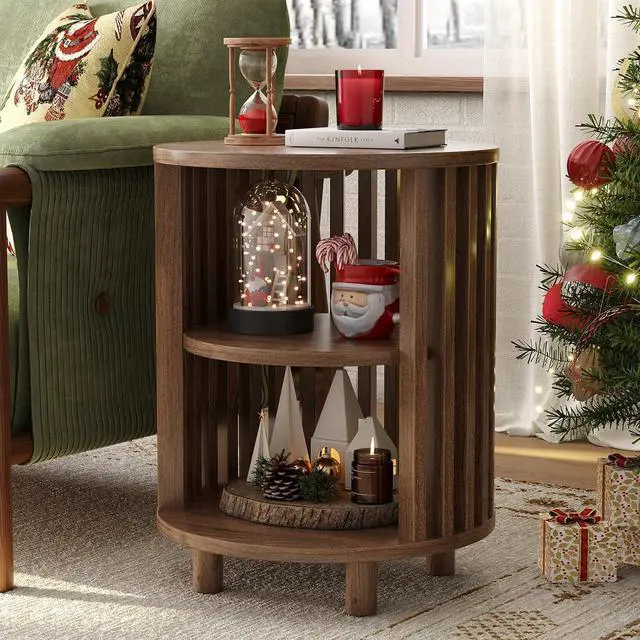 Main image of Round End Table, Wood Side Tables for Living Room,Walnut