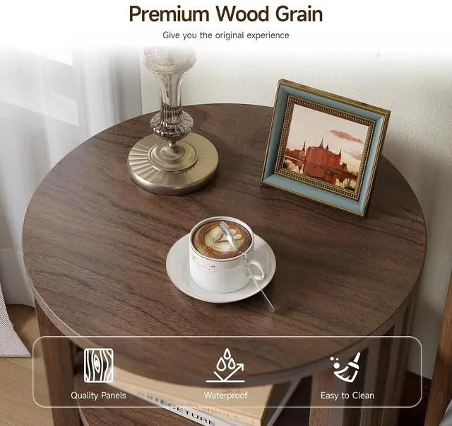 Alt view image 4 of 7 - Round End Table Set of 2,Wood Side Tables for Living Room,Walnut