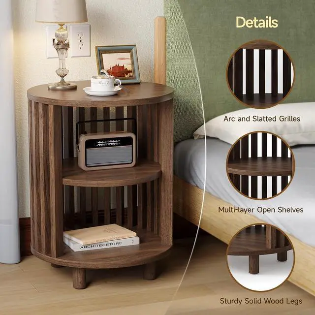 Alt view image 5 of 7 - Round End Table Set of 2,Wood Side Tables for Living Room,Walnut