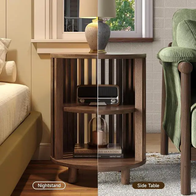Alt view image 6 of 7 - Round End Table Set of 2,Wood Side Tables for Living Room,Walnut