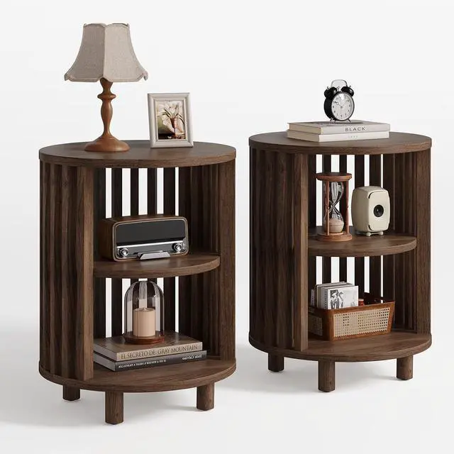 Main image of Round End Table Set of 2,Wood Side Tables for Living Room,Walnut