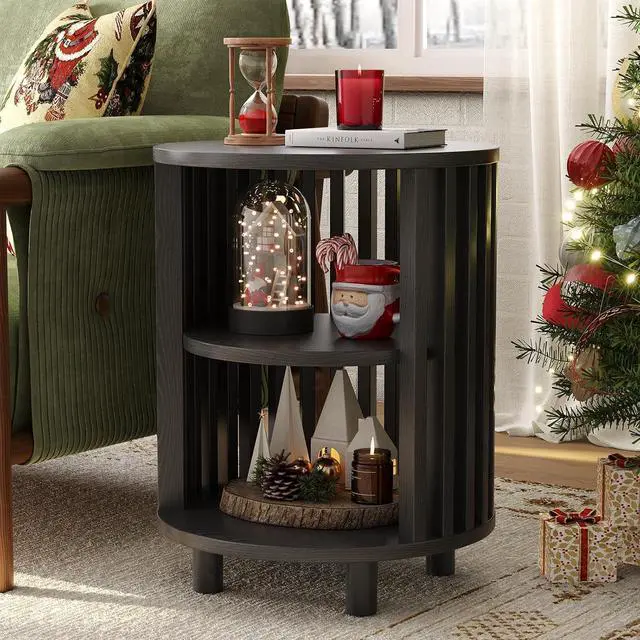 Main image of Round End Table, Wood Side Tables for Living Room,Black