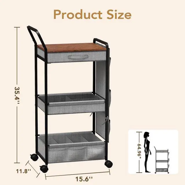 Alt view image 2 of 7 - Diaper Caddy Organizer, Baby Cart with Basket and Side Pockets