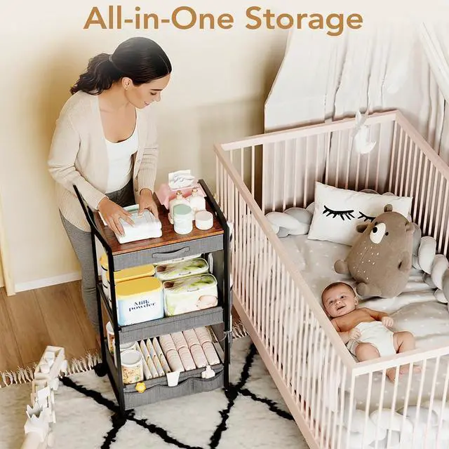 Alt view image 3 of 7 - Diaper Caddy Organizer, Baby Cart with Basket and Side Pockets